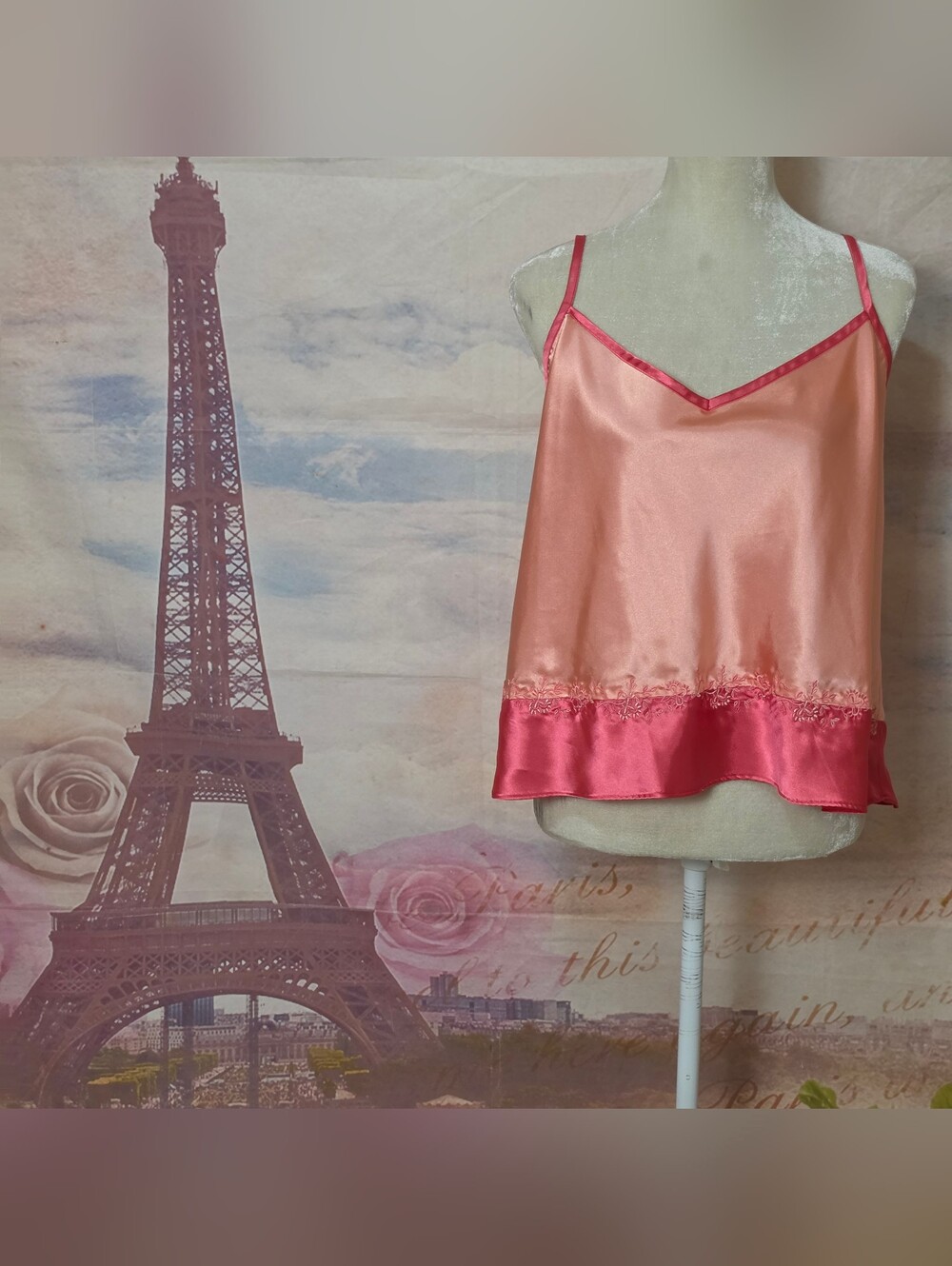 Secret Treasures Peach Satin Camisole with Pink Trim Sz 2X
